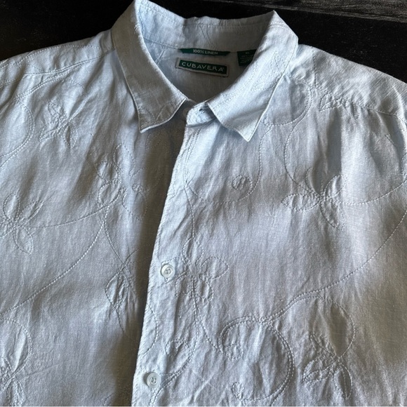 Cubavera Men’s S/S 100% Linen Light Blue Shirt W/Floral Embroidery Size XL - Picture 12 of 13